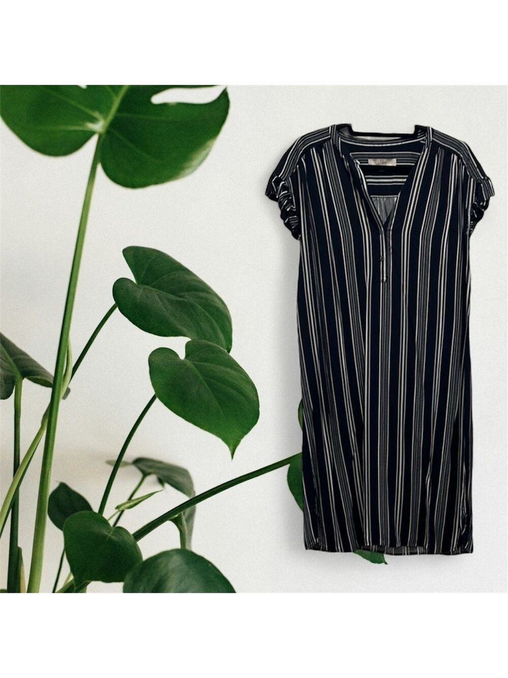 LOFT Navy and White Striped Dress - Picture 1 of 6